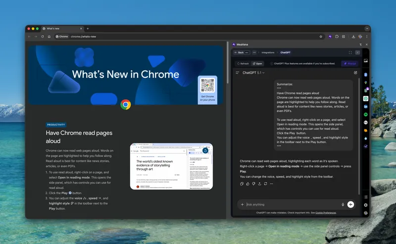 MeaVana Chrome side panel - 80+ App Integrations: Switch between apps without losing context